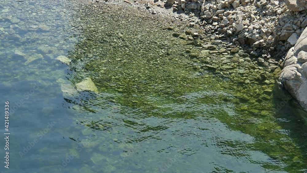 Yosemite National Park Hetch Hetchy Dam 96fps Slow Motion shore California USA Yosemite National Park Hetch Hetchy Dam 96fps Slow Motion shore California USA