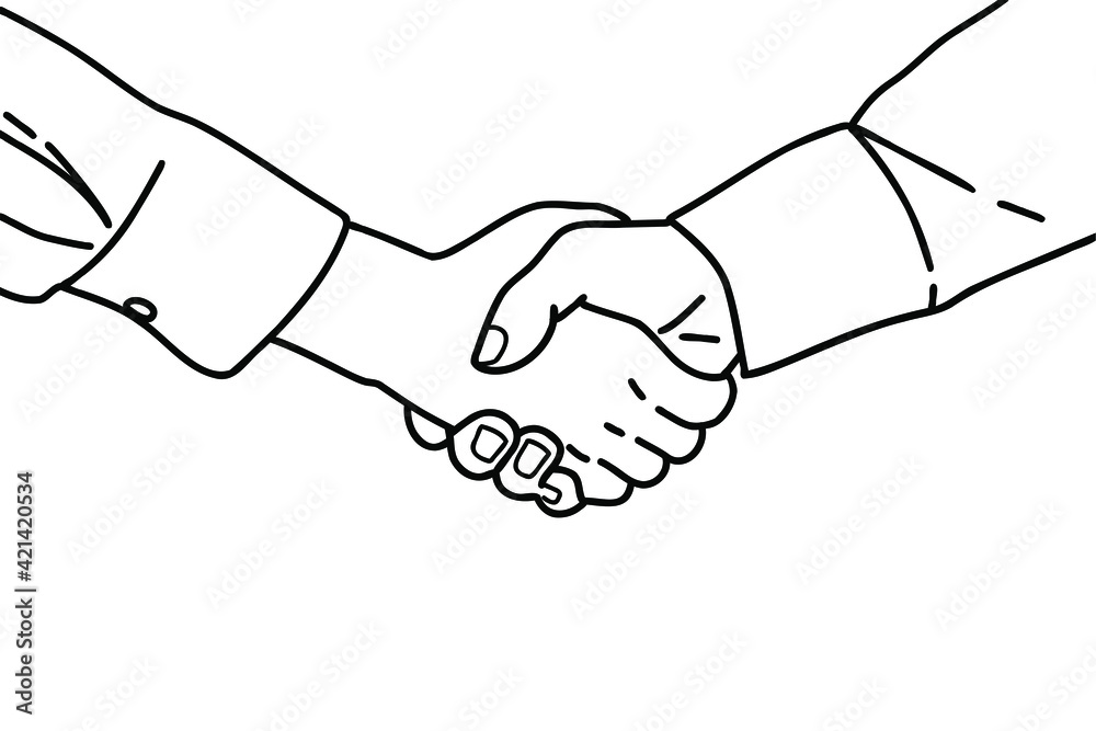 Business shakehand hand draw style pictogram vector flatline design illustration. Business shakehand hand draw style pictogram vector flatline design illustration.