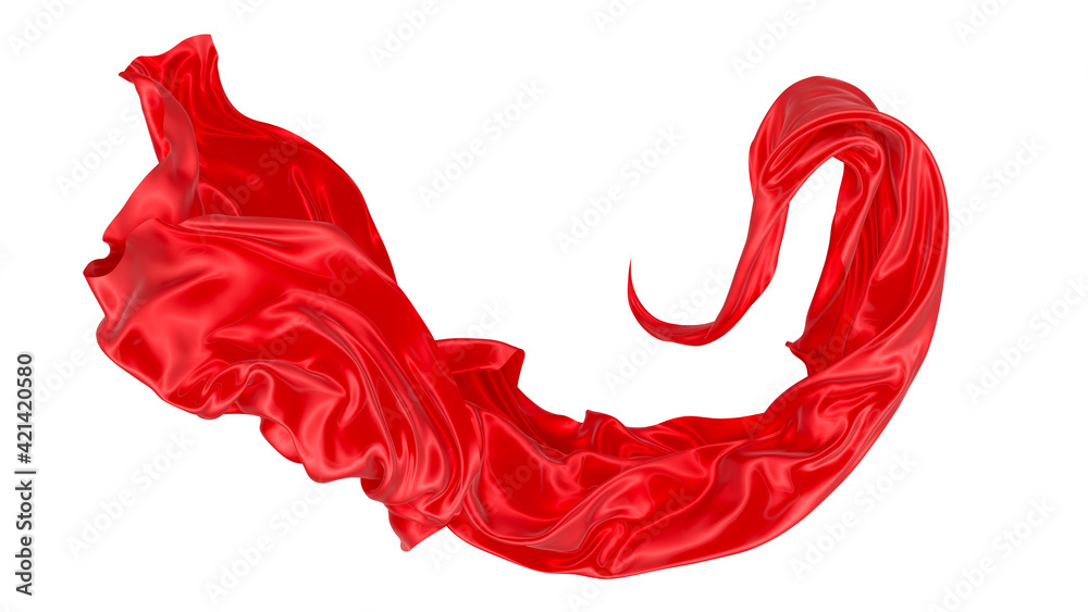 Fototapeta premium Beautiful flowing fabric of red wavy silk or satin. 3d rendering image.
