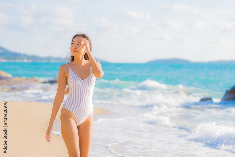 Portrait beautiful young asian woman relax smile leisure around beach sea ocean Portrait beautiful young asian woman relax smile leisure around beach sea ocean