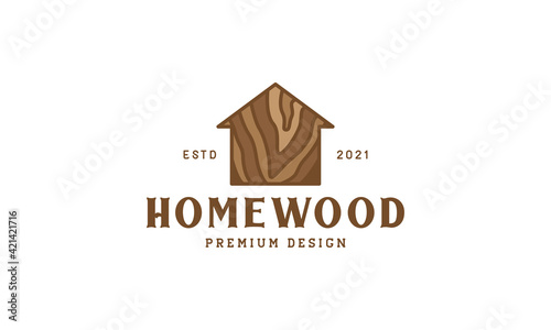 vintage home with wood texture logo vector symbol icon design illustration