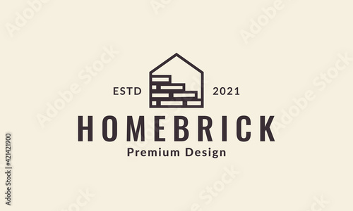 lines simple home with brick logo vector symbol icon design illustration