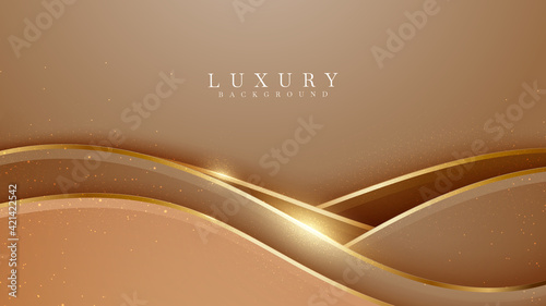 Elegant brown shade background with line golden elements. Realistic luxury paper cut style 3d modern concept. vector illustration for design.