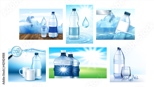 Mineral Water Creative Promo Posters Set Vector