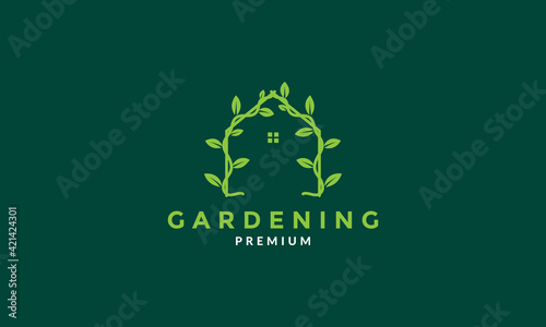 vines plant green with home logo vector symbol icon design illustration