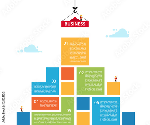 Infographic building business. concept of building success. Crane