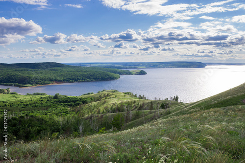 View of the river Volga from Molodetskiy Kurgan (one of the Zhiguli Mountains), Samara region.