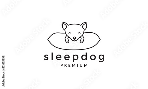 sleep dog with pillow lines logo vector symbol icon design illustration