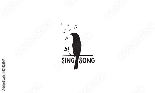 silhouette bird sing with musical note logo vector symbol icon design illustration