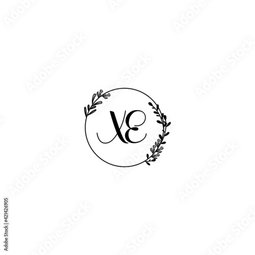 XE initial letters Wedding monogram logos, hand drawn modern minimalistic and frame floral templates