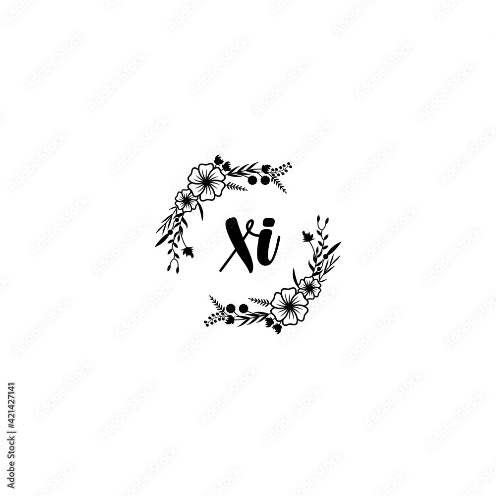 XI initial letters Wedding monogram logos, hand drawn modern minimalistic and frame floral templates
