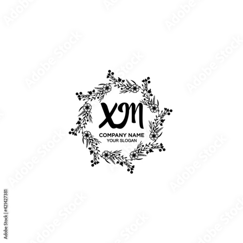 XM initial letters Wedding monogram logos, hand drawn modern minimalistic and frame floral templates