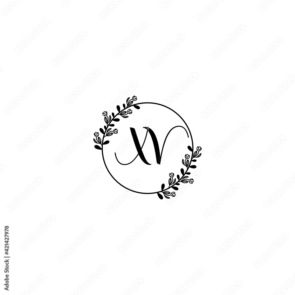 XV initial letters Wedding monogram logos, hand drawn modern minimalistic and frame floral templates