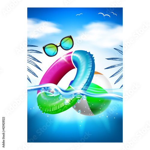 Water Park Leisure Promo Brochure Banner Vector