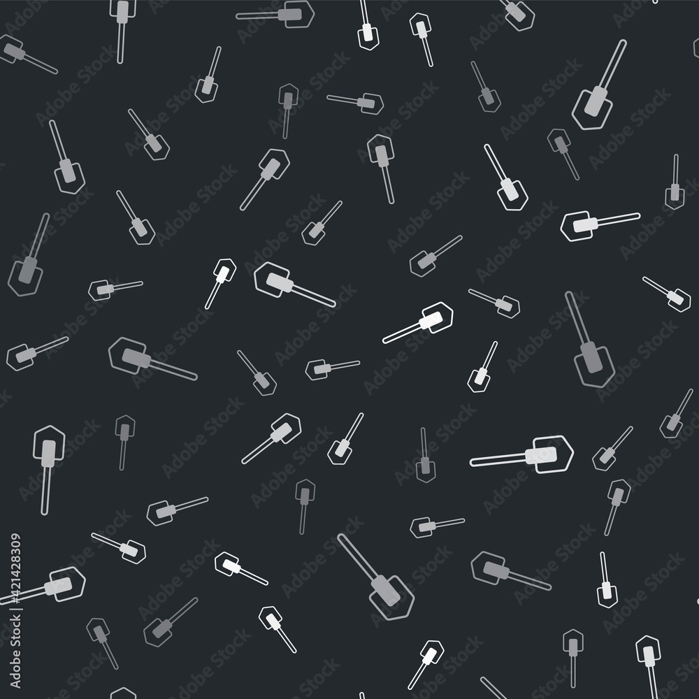Grey Shovel icon isolated seamless pattern on black background. Gardening tool. Tool for horticulture, agriculture, farming. Vector Grey Shovel icon isolated seamless pattern on black background. Gardening tool. Tool for horticulture, agriculture, farming. Vector