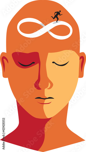 Human  head with a symbol of infinity or Mobius strip as a metaphor for intrusive thoughts and obsessive thinking, EPS 8 vector illustration