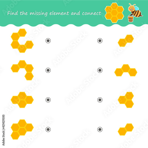 Educational children game.  Bee and honeycomb. Puzzle. Printable worksheet for kids brain teaser book. Vector illustration.