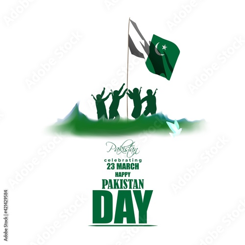 Vector illustration concept of Pakistan National day greeting, 23 March, flag, patriotic poster, banner photo