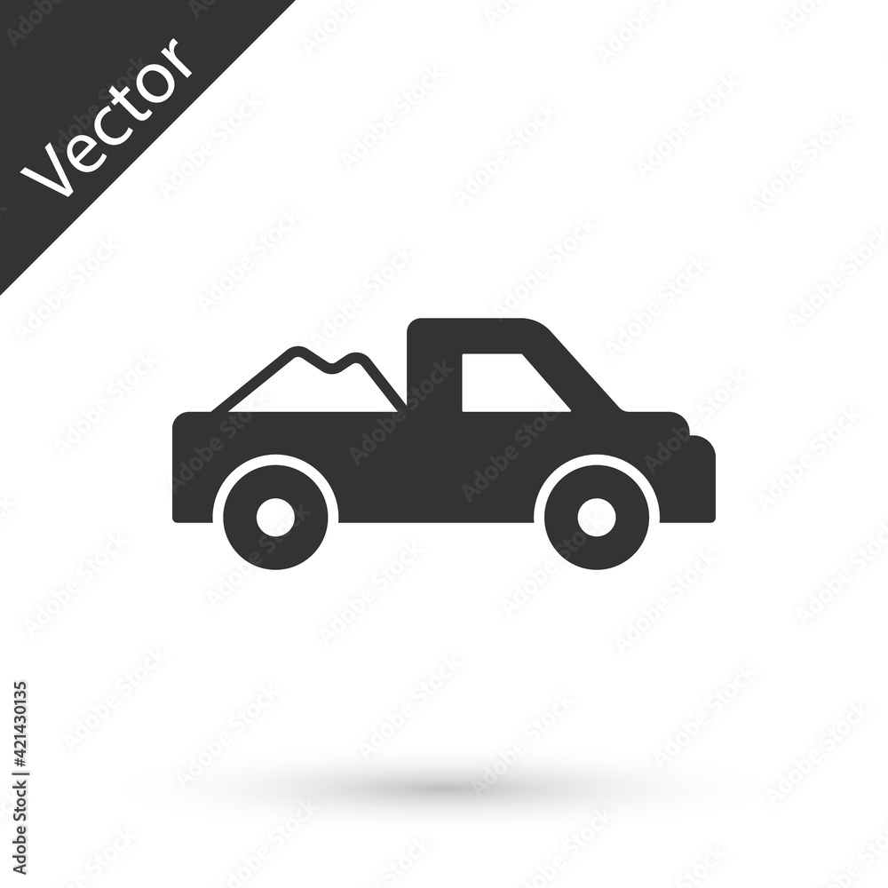 Grey Pickup truck icon isolated on white background. Vector