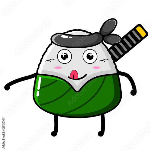 cartoon illustration of onigiri ninja food mascot character