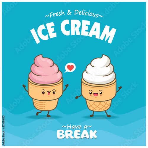 Vintage food poster design with vector ice cream character.