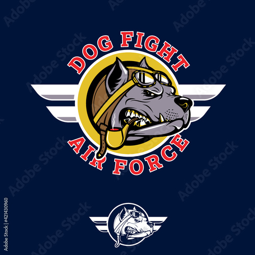 Print op canvas Dog Fight insignia pitbull pilot WWII nose art emblem style vector illustration