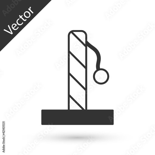Grey Cat scratching post with toy icon isolated on white background. Vector