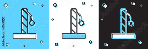 Set Cat scratching post with toy icon isolated on blue and white, black background. Vector