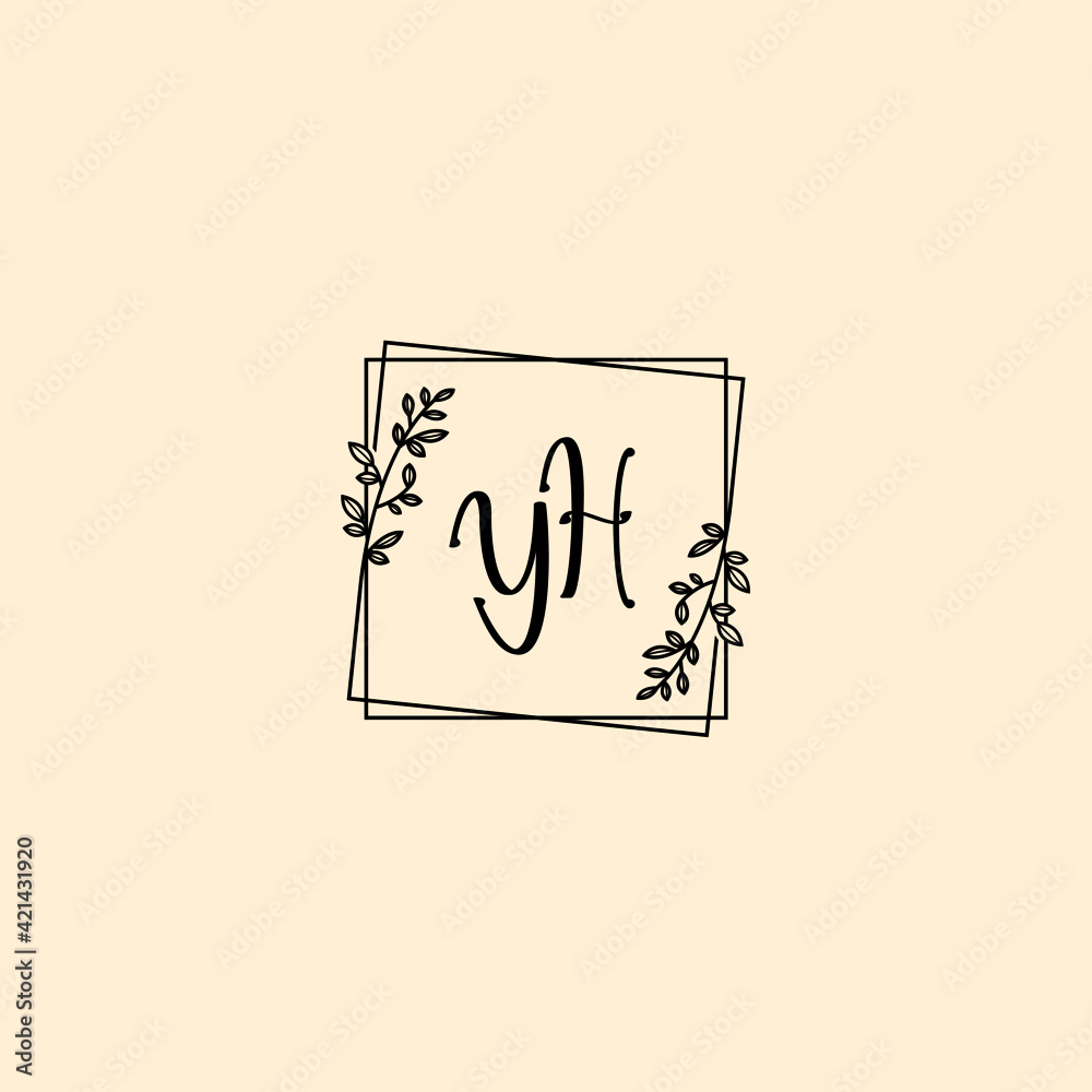 YH initial letters Wedding monogram logos, hand drawn modern minimalistic and frame floral templates YH initial letters Wedding monogram logos, hand drawn modern minimalistic and frame floral templates