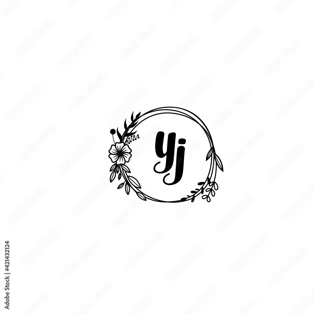 YJ initial letters Wedding monogram logos, hand drawn modern minimalistic and frame floral templates