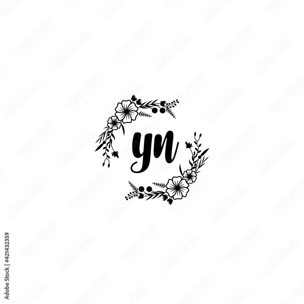 YN initial letters Wedding monogram logos, hand drawn modern minimalistic and frame floral templates YN initial letters Wedding monogram logos, hand drawn modern minimalistic and frame floral templates