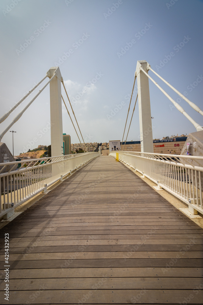 Fototapeta premium jerusalem, israel. 15-03-2021. The bridge over Road No. 50 - Begin Boulevard. Which leads from Malcha Mall to Teddy Stadium