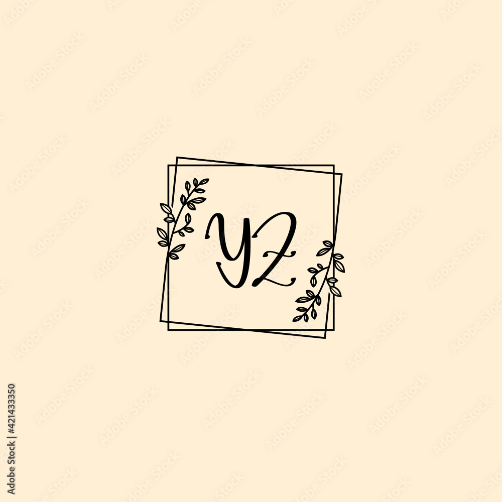 YZ initial letters Wedding monogram logos, hand drawn modern minimalistic and frame floral templates YZ initial letters Wedding monogram logos, hand drawn modern minimalistic and frame floral templates