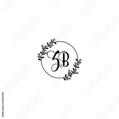 ZB initial letters Wedding monogram logos, hand drawn modern minimalistic and frame floral templates