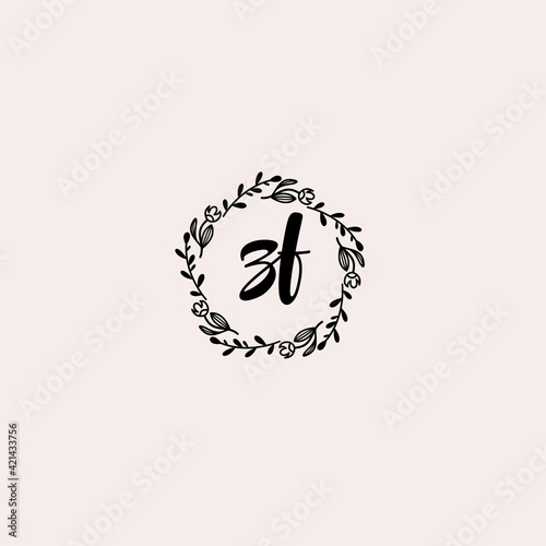 ZF initial letters Wedding monogram logos  hand drawn modern minimalistic and frame floral templates