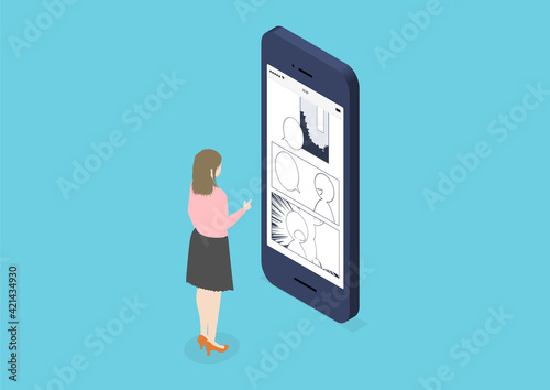 スマホで漫画を読む日本人女性のイラスト素材