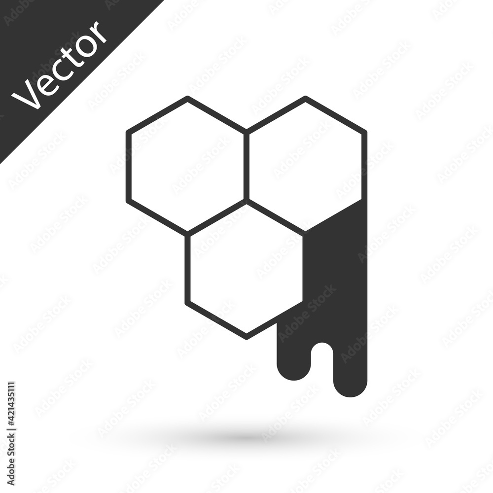 Grey Honeycomb icon isolated on white background. Honey cells symbol. Sweet natural food. Vector Grey Honeycomb icon isolated on white background. Honey cells symbol. Sweet natural food. Vector