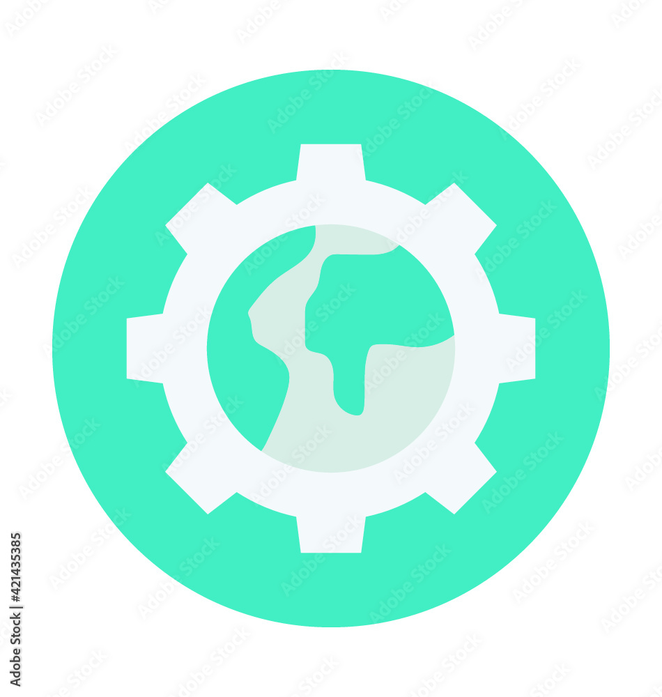 Globe Among Cogwheel Colored Vector Icon