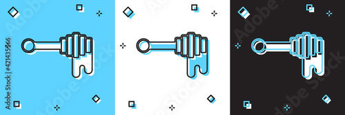 Set Honey dipper stick with dripping honey icon isolated on blue and white, black background. Honey ladle. Vector