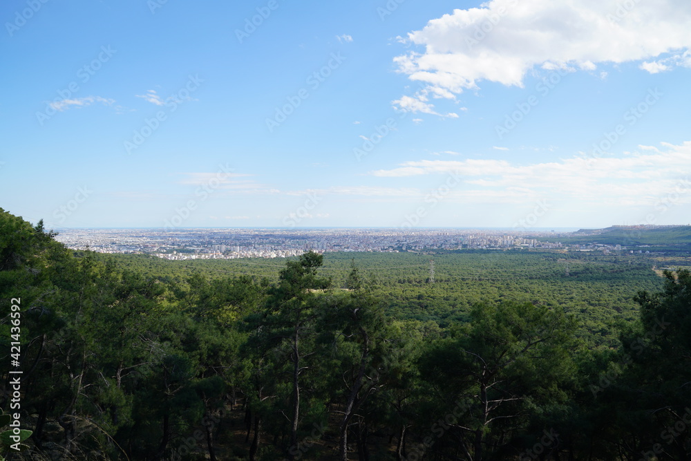 Obraz premium View of the city of Antalya, which is a tourism center, Varsak district and forest area. Turkey