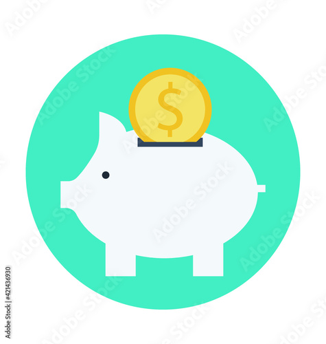 Piggy Bank Colored Vector Illustration