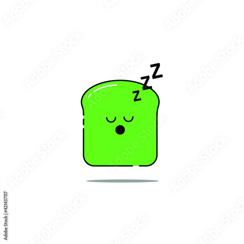 Cute Illustration of avocado toast with sleep face. morning routine. breakfast. wake up.  modern simple food vector icon, flat graphic symbol in trendy flat design style.