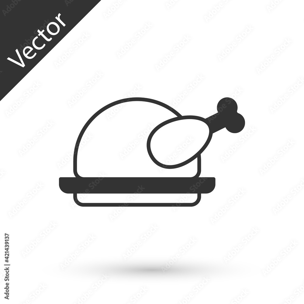 Grey Roasted turkey or chicken icon isolated on white background. Vector Grey Roasted turkey or chicken icon isolated on white background. Vector