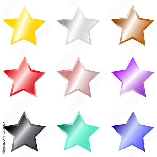 Set of vector stars with metallic effect
