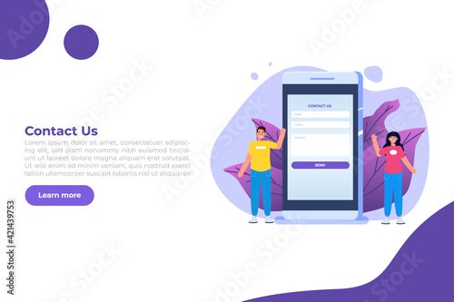 Contact us landing page template. Vector illustration.