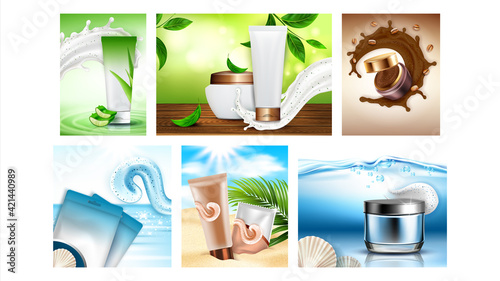 Scrub Cosmetics Creative Promo Posters Set Vector