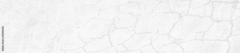 White cracked concrete wall texture, Panorama Cement background not painted in vintage style for graphic design or retro wallpaper. Wall floor in gray color.