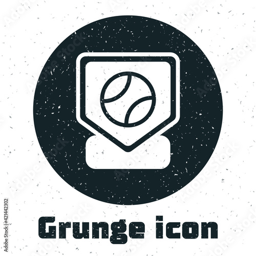 Grunge Baseball base icon isolated on white background. Monochrome vintage drawing. Vector