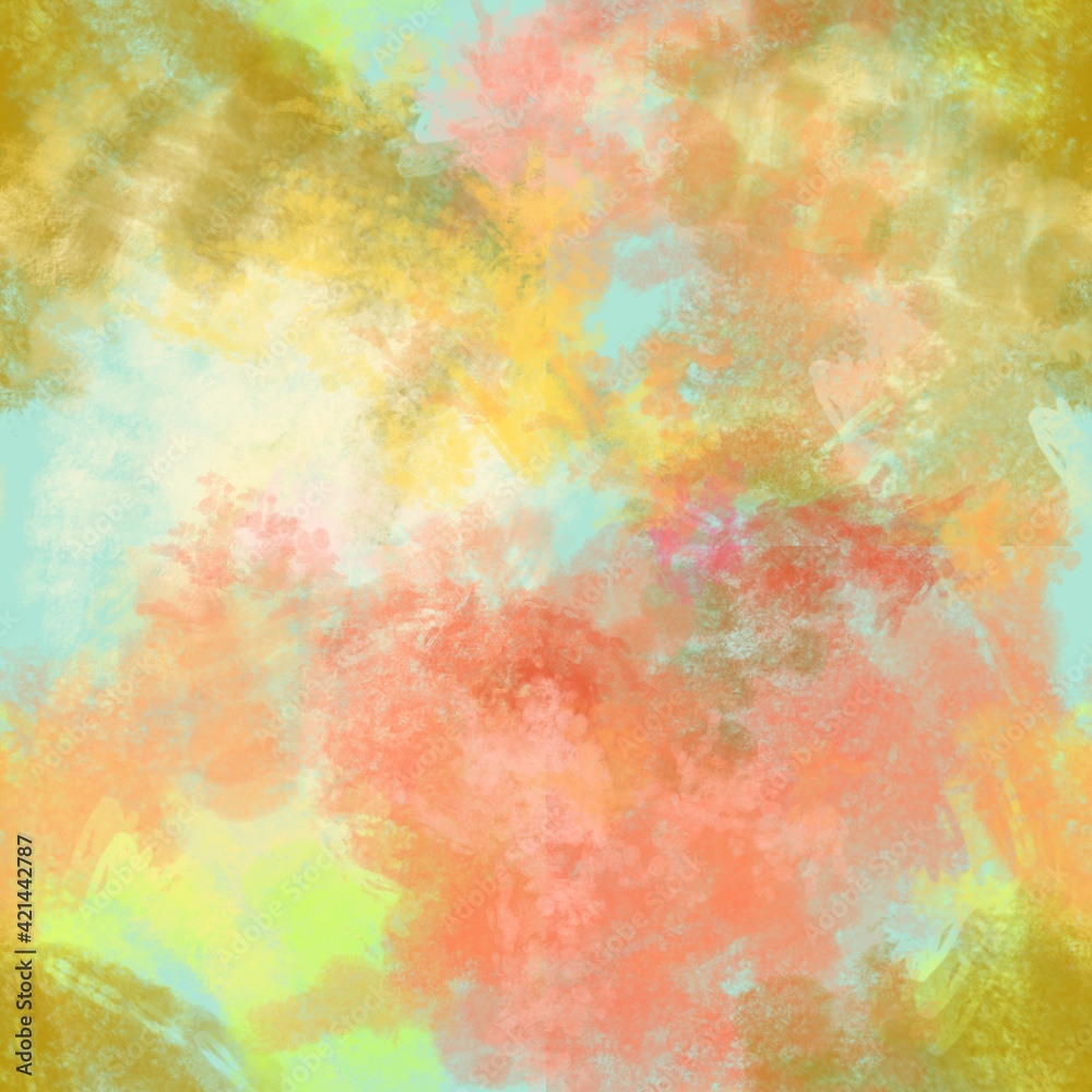 Seamless pattern of abstract watercolor elements in yellow shades for textiles.