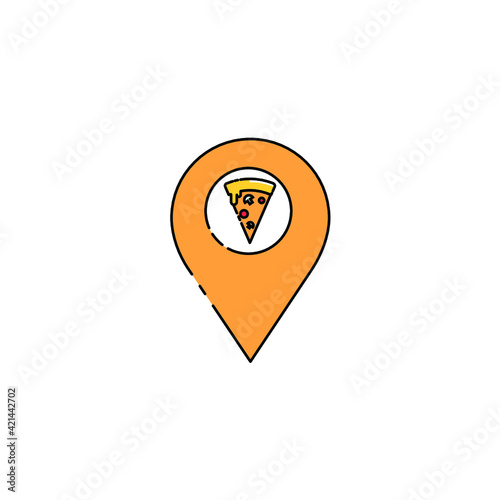 Illustration of a slice of pizza sign. pizza restaurant place sign. map sign. junk food restaurant. modern simple food vector icon, flat graphic symbol in trendy flat design style. Free Download Illustration of a slice of pizza sign. pizza restaurant place sign. map sign. junk food restaurant. modern simple food vector icon, flat graphic symbol in trendy flat design style. - GFXLoad